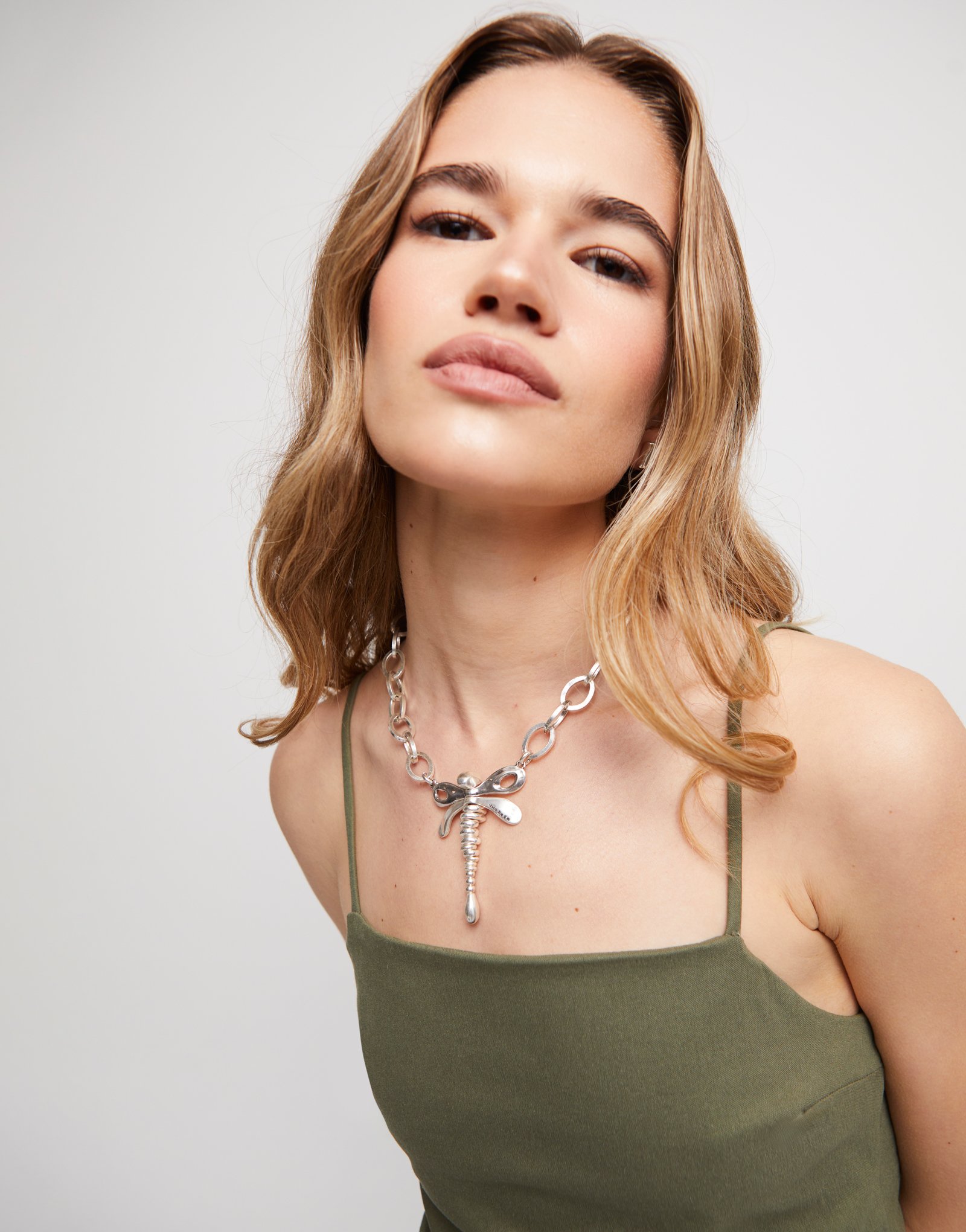 Collana catenina placcata argento sterling con libellula centrale, Argent, large thumbnail